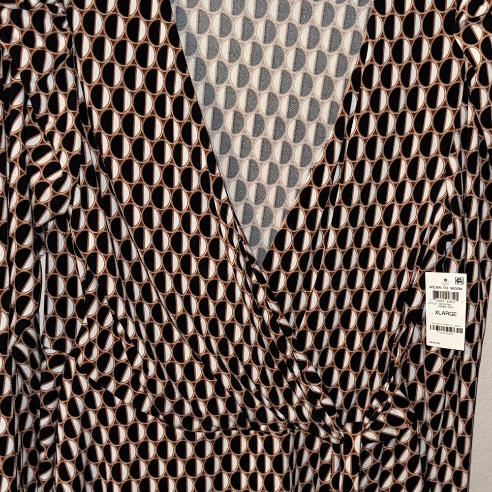 INC International Concepts Black and Cream Wrap Blouse - Picture 2 of 3